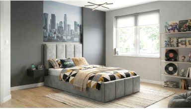Pat Cozy cu saltea, 90x200 cm, gri deschis, suport saltea din PAL