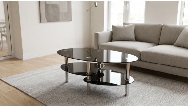 Masa cafea HT-176, 92x60 cm, negru, sticla securizata