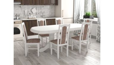 Set masa extensibila jork 160-200 cm, lemn masiv alb, cu 6 scaune tapitate stofa alb, s-37 Boss 7 25b