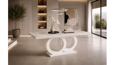 Masa extensibila 160/200x90 cm Aleks O, alb lucios, MDF vopsit