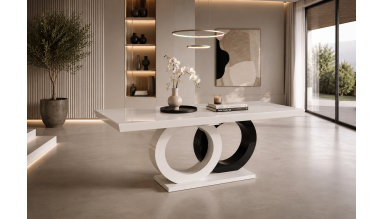 Masa extensibila 160/200x90 cm Aleks O, alb/negru, MDF vopsit