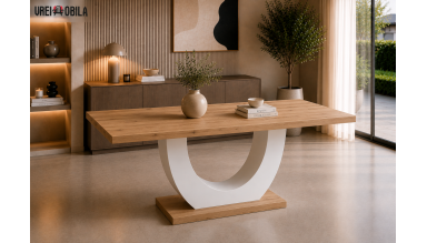 Masa extensibila 160-200 cm Ecuador, stejar/alb lucios, MDF vopsit
