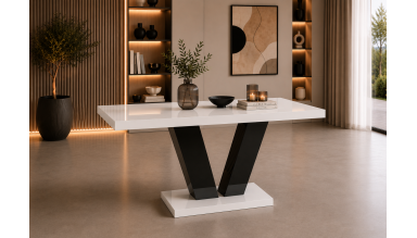 Masa extensibila V 160-200 cm, culoare alb/negru, MDF vopsit