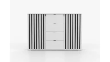Comoda Verona, 135x96x45 cm, alb cu lamele negre