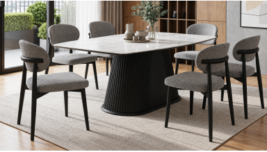 Set masa Bond cu 6 scaune tapitate, 160x90cm, gri