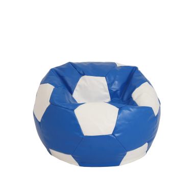 Fotoliu tip minge baby ball, bean bag, albastru-alb, imitatie piele, 59 cm