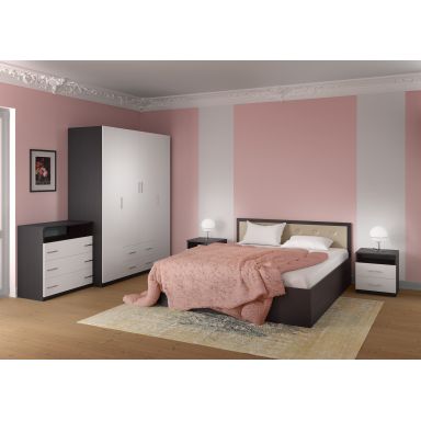 Dormitor Stellan wenge/alb cu pat cu tablie tapitat