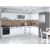 Bucatarie de colt Alfa, Corp hota, Corp cuptor, Cu vitrina, Alb, Blat termic travertin