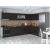 Bucatarie de colt Alfa, Corp hota, Corp cuptor, Cu vitrina, Alb, Blat termic nuc