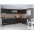 Bucatarie de colt Alfa, Corp hota, Corp cuptor, Cu vitrina, Alb, Blat termic travertin