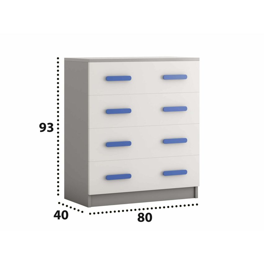 Comoda Didi, alb/albastru, 80x93x40 cm, 4 sertare