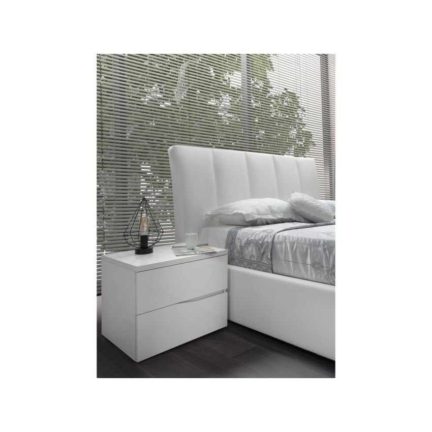 Dormitor elsa, alb, pat 160x190, dulap cu 3 usi culisante, 2 noptiere, comoda