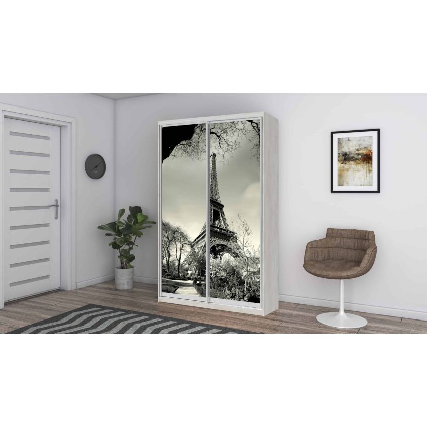 Dressing eiffel cu fotoprint, alb murdar, 120x225x60 cm, 2 usi culisante