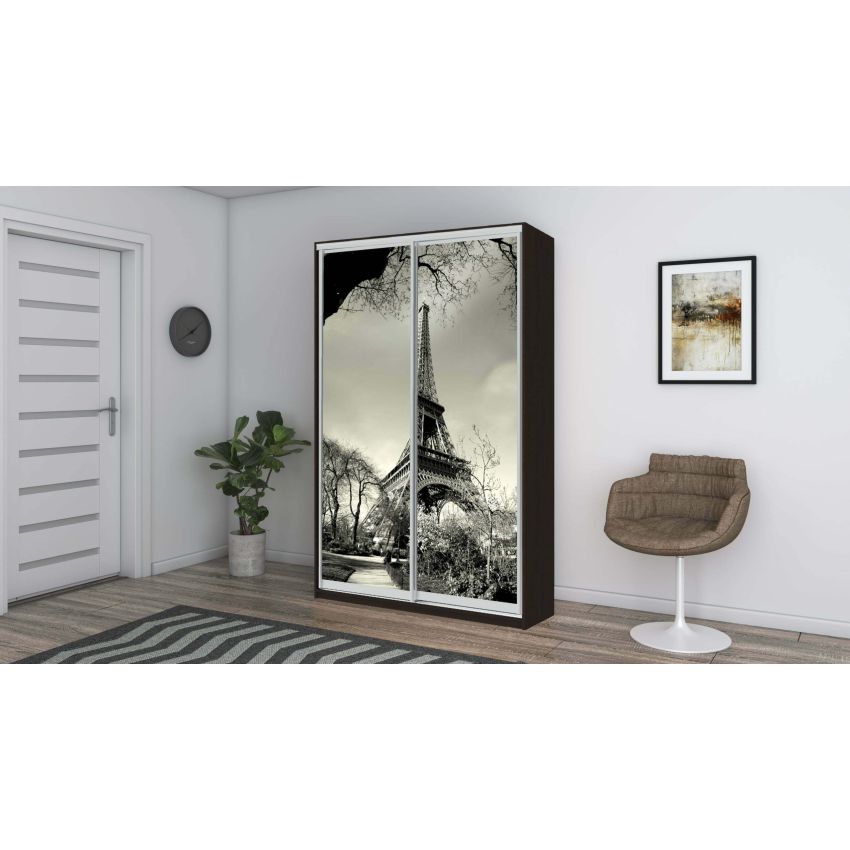 Dressing eiffel cu fotoprint, wenge, 120x225x60 cm, 2 usi culisante