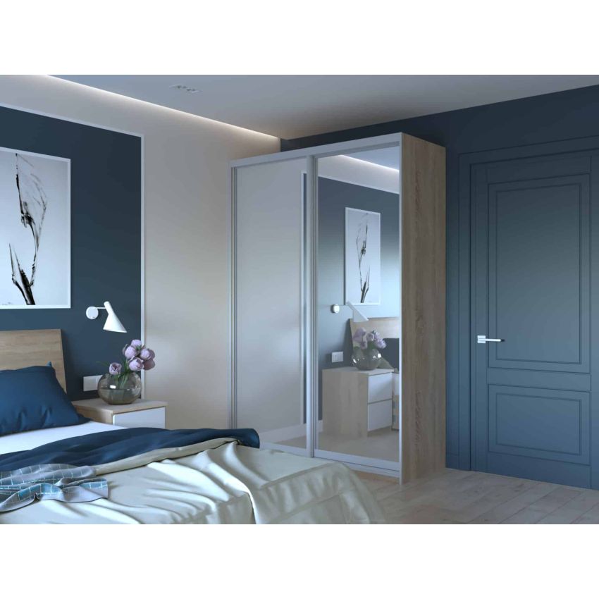 Dressing irma cu oglinda, sonoma, 150x225x60 cm, 2 usi culisante