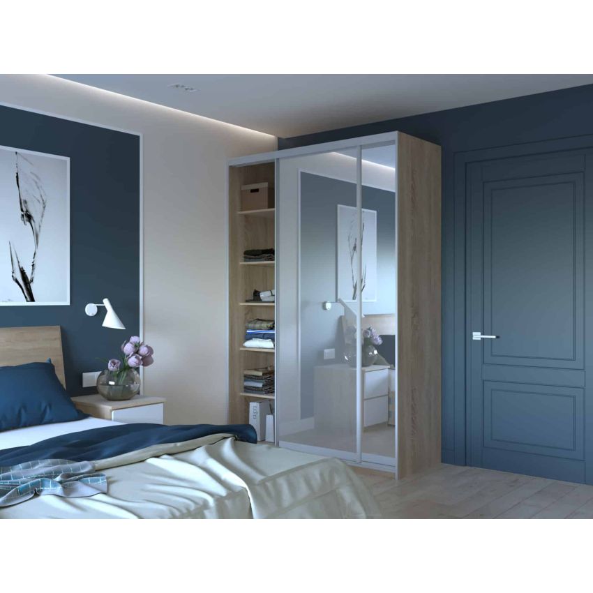 Dressing irma cu oglinda, sonoma, 150x225x60 cm, 2 usi culisante