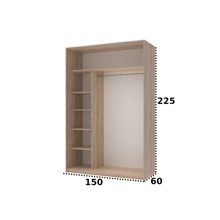 Dressing irma cu oglinda, sonoma, 150x225x60 cm, 2 usi culisante
