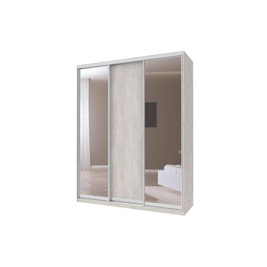 Dulap karla cu oglinda, alb murdar, 180x225x60 cm, 3 usi culisante