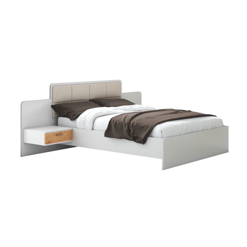 Set dormitor effect, alb, dulap 200 cm, pat 160x200 cm, 2 noptiere, comoda