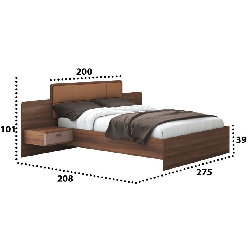 Set dormitor effect, nuc, dulap 200 cm, pat 160x200 cm, 2 noptiere, comoda
