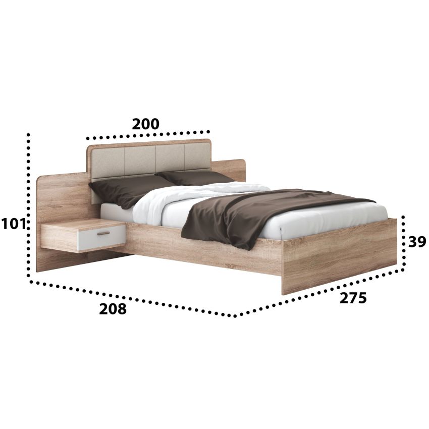 Set dormitor effect, sonoma, dulap 200 cm, pat 160x200 cm, 2 noptiere, comoda