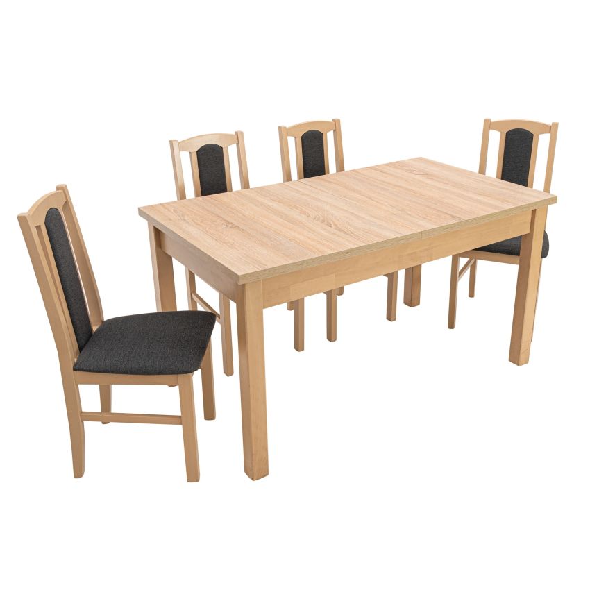 Set masa extensibila 140x180cm cu 4 scaune tapitate, mb-21 modena1 si s-37 boss7 s11, sonoma, lemn masiv de fag, stofa