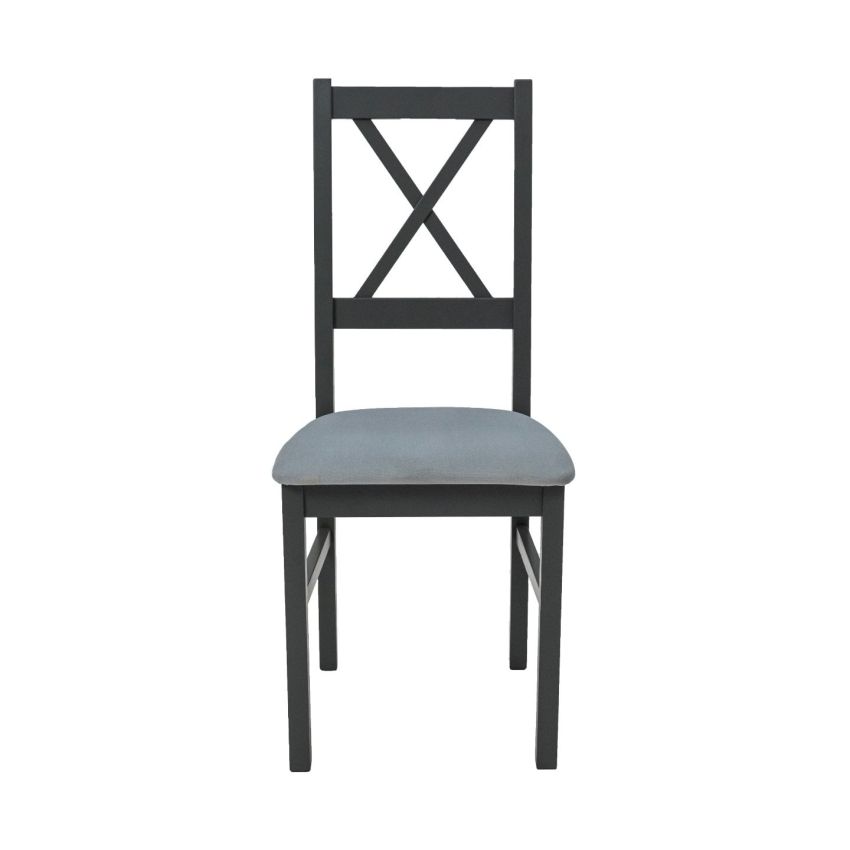 Set masa living poli2 bialy/grafit cu 4 scaune nilo10 grafit 16x, lemn masiv/stofa/pal