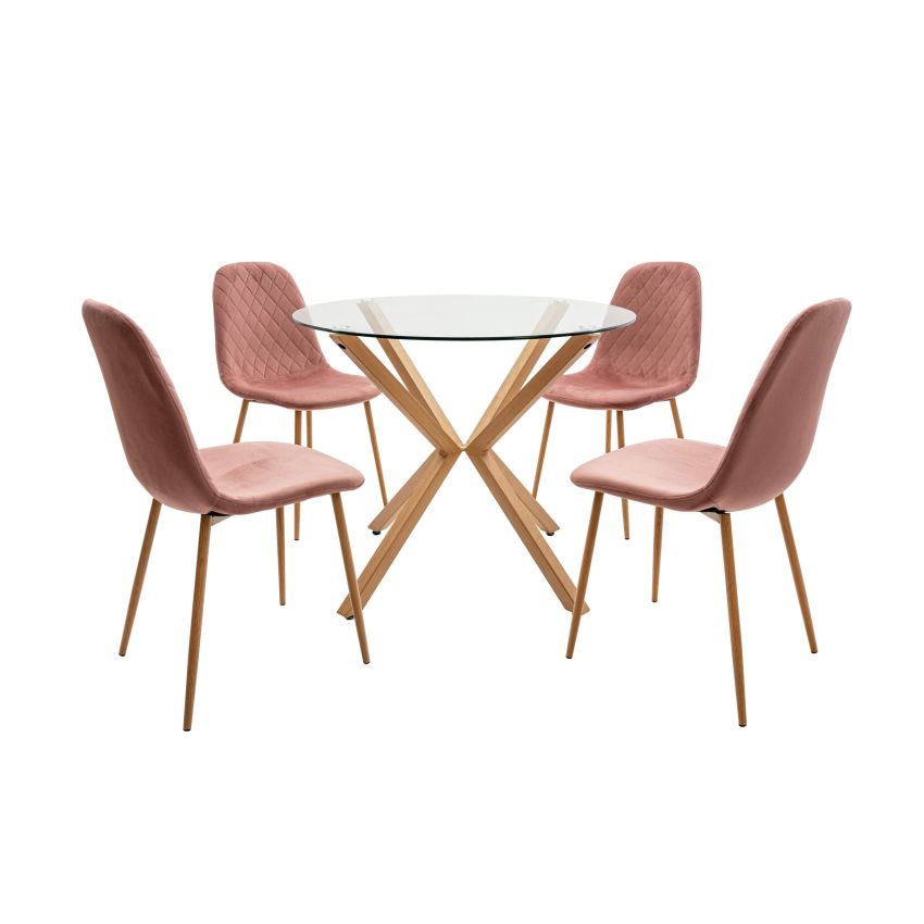Set masa sticla mb-73 + 4 scaune s-151 roz prafuit