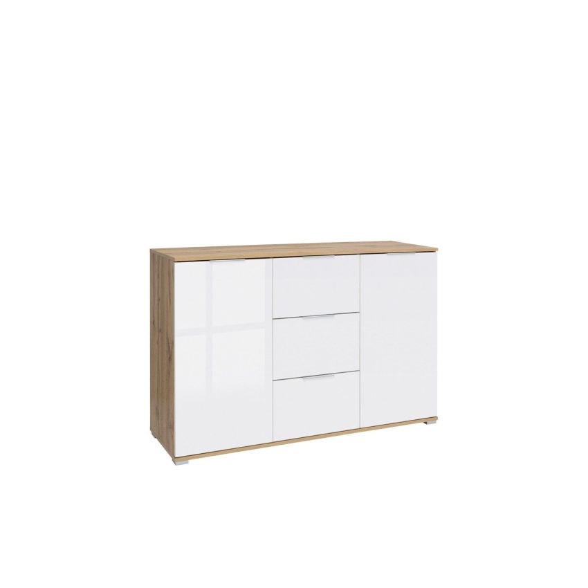 Comoda 2 tudor, 86x135x41 cm, pal, alb/sonoma