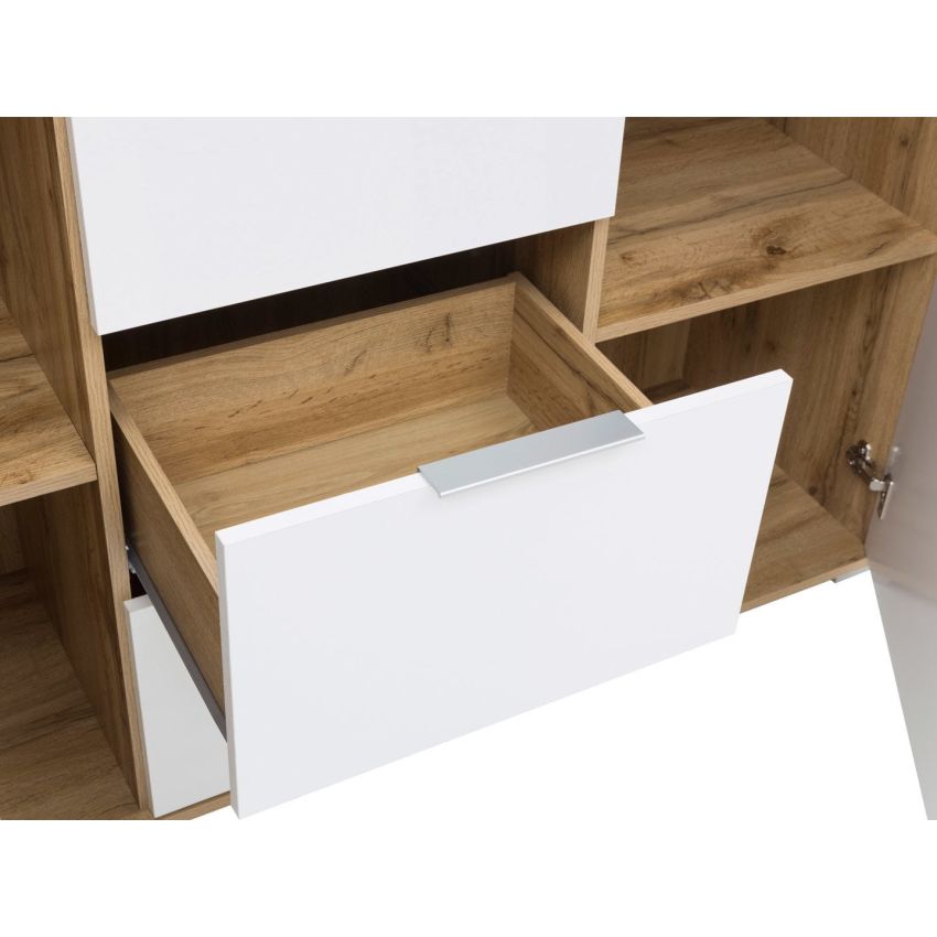 Comoda 2 tudor, 86x135x41 cm, pal, alb/sonoma