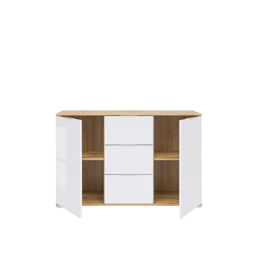 Comoda 2 tudor, 86x135x41 cm, pal, alb/sonoma