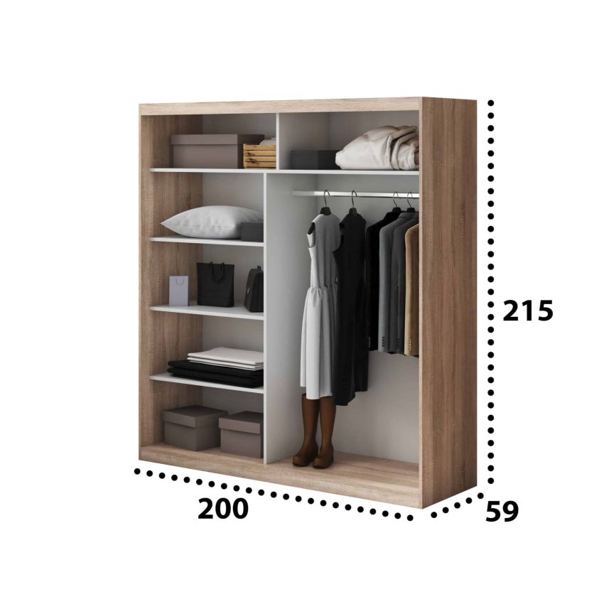 Dressing Domino dn-2, sonoma, 200x215x59 cm, usi culisante