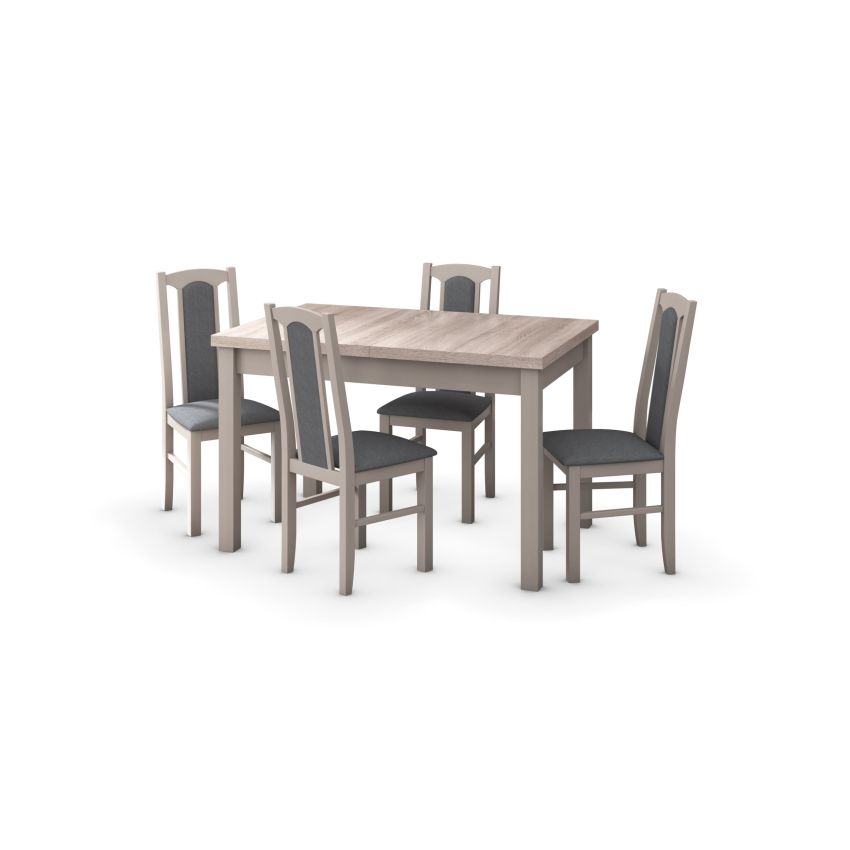 Set masa extensibila 120x150cm cu 4 scaune tapitate, mb-13 max5 si s-37 boss7 s11, sonoma, lemn masiv de fag, stofa