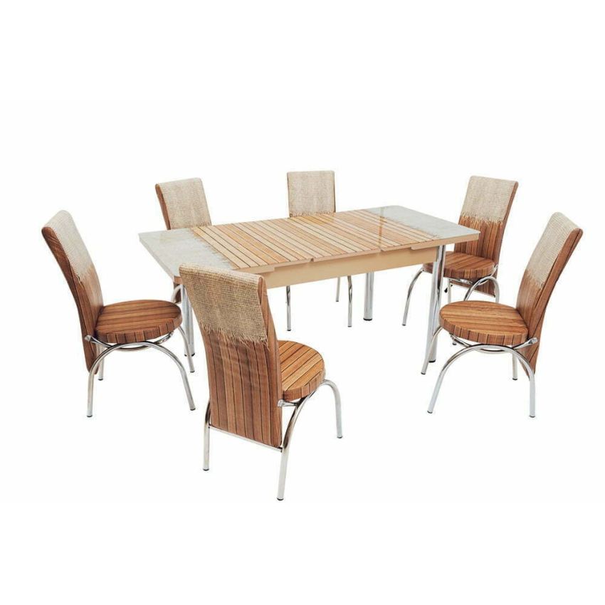 Set masa mercan cu 6 scaune , rustic