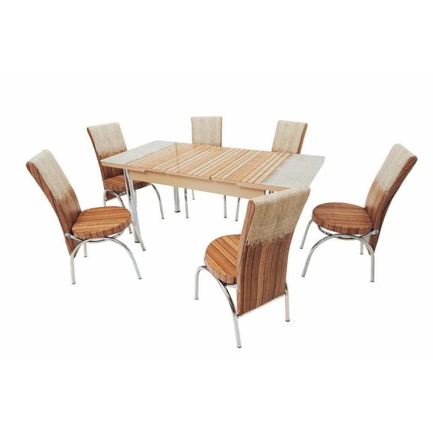 Set masa mercan cu 6 scaune , rustic