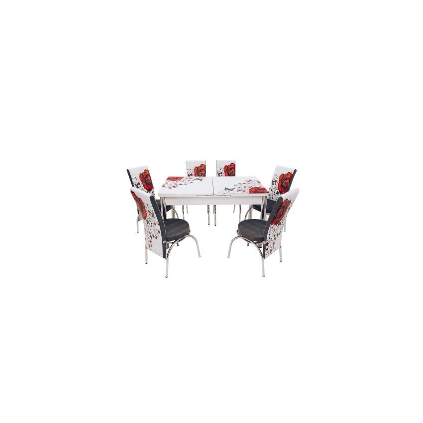 Set masa mercan cu 6 scaune , trandafiri rosii