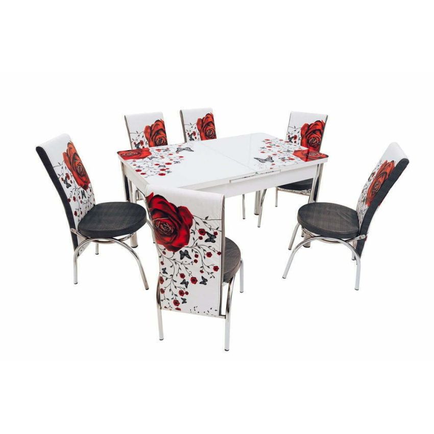 Set masa mercan cu 6 scaune , trandafiri rosii