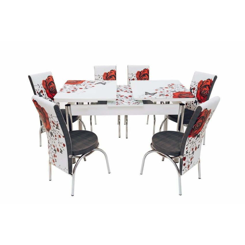 Set masa mercan cu 6 scaune , trandafiri rosii