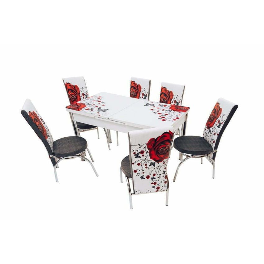 Set masa mercan cu 6 scaune , trandafiri rosii