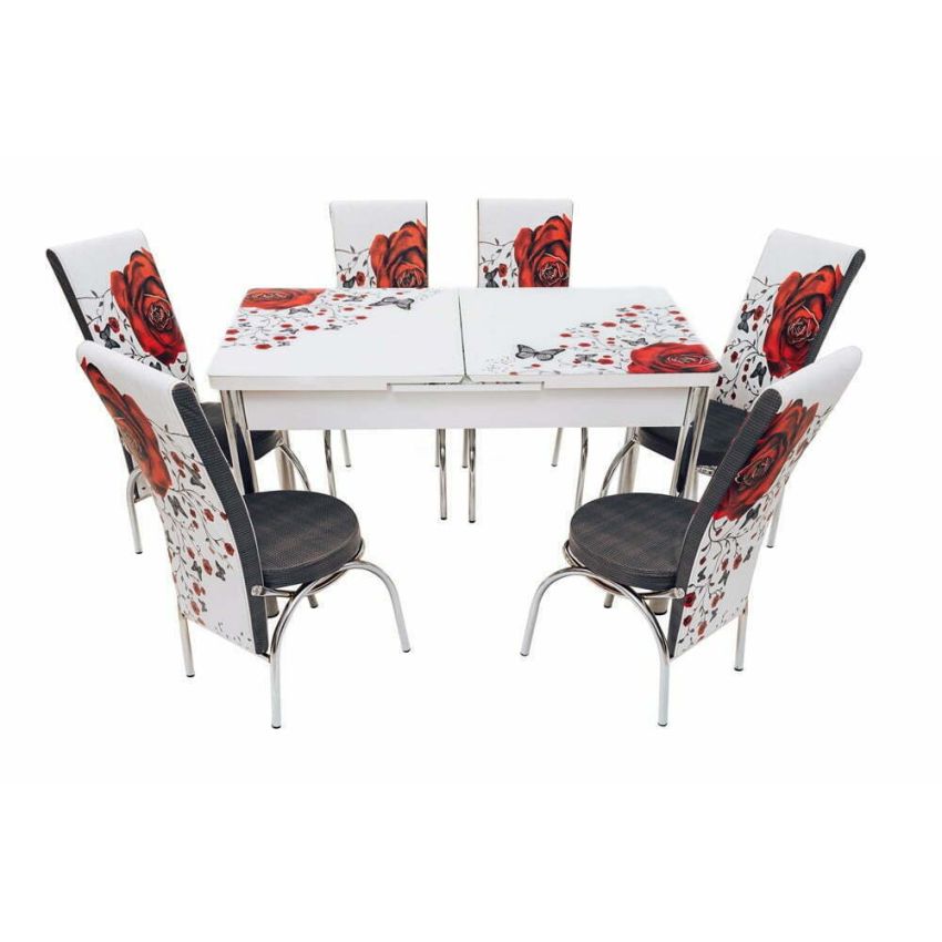 Set masa mercan cu 6 scaune , trandafiri rosii