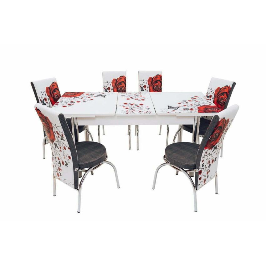Set masa mercan cu 6 scaune , trandafiri rosii