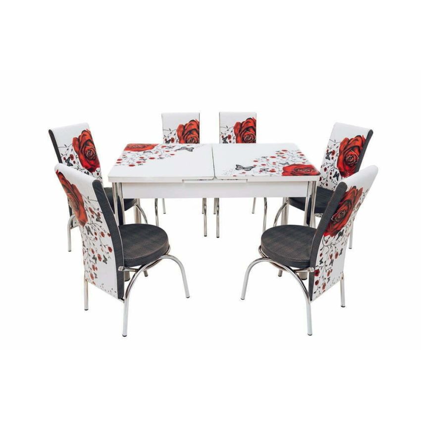 Set masa mercan cu 6 scaune , trandafiri rosii