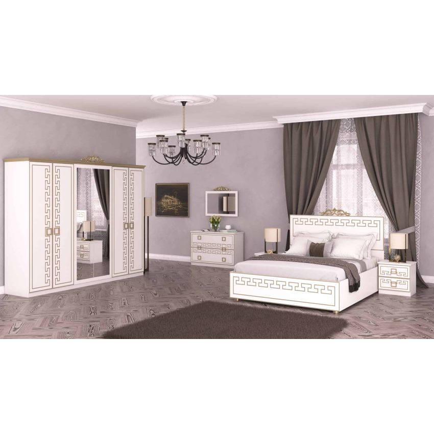 Dormitor olimp bianco, dulap 261 cm, pat 160 x 200, 2 noptiere, comoda