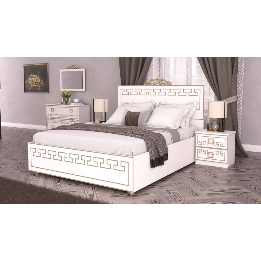 Dormitor olimp bianco, dulap 261 cm, pat 160 x 200, 2 noptiere, comoda