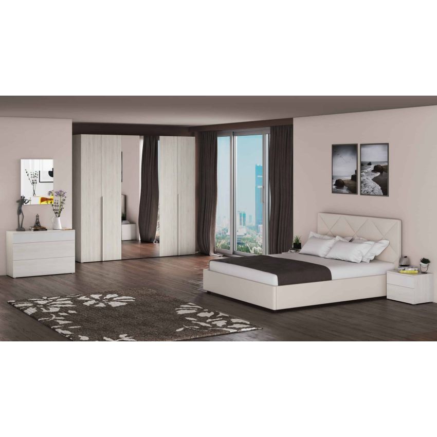 Dormitor Sefura Olmo Rombi, dulap 240 cm, pat 160 x 190 cm, 2 noptiere, comoda
