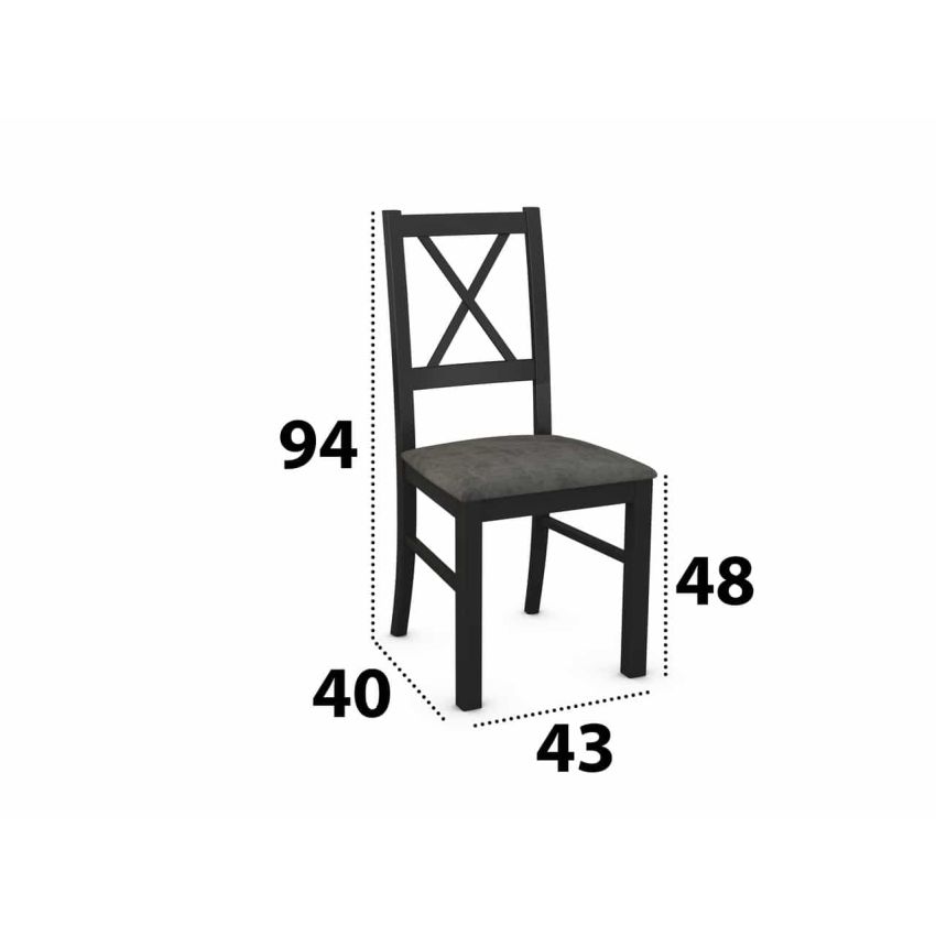 Set masa living max5p g/n cu 6 scaune nilo10 v20z, negru, extensibila 120/150 cm, lemn masiv de fag/stofa/pal
