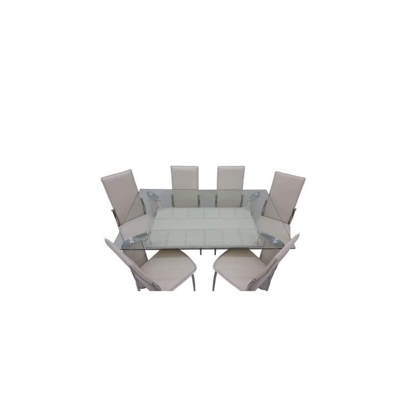 Masa living/bucatarie din sticla cu 6 scaune, crem, mb-06c+s-07c