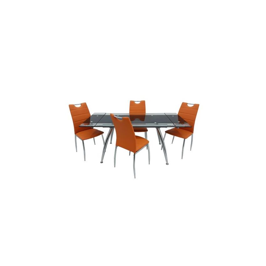 Masa sticla extensibila cu 4 scaune, portocaliu, mb-21+s-56p