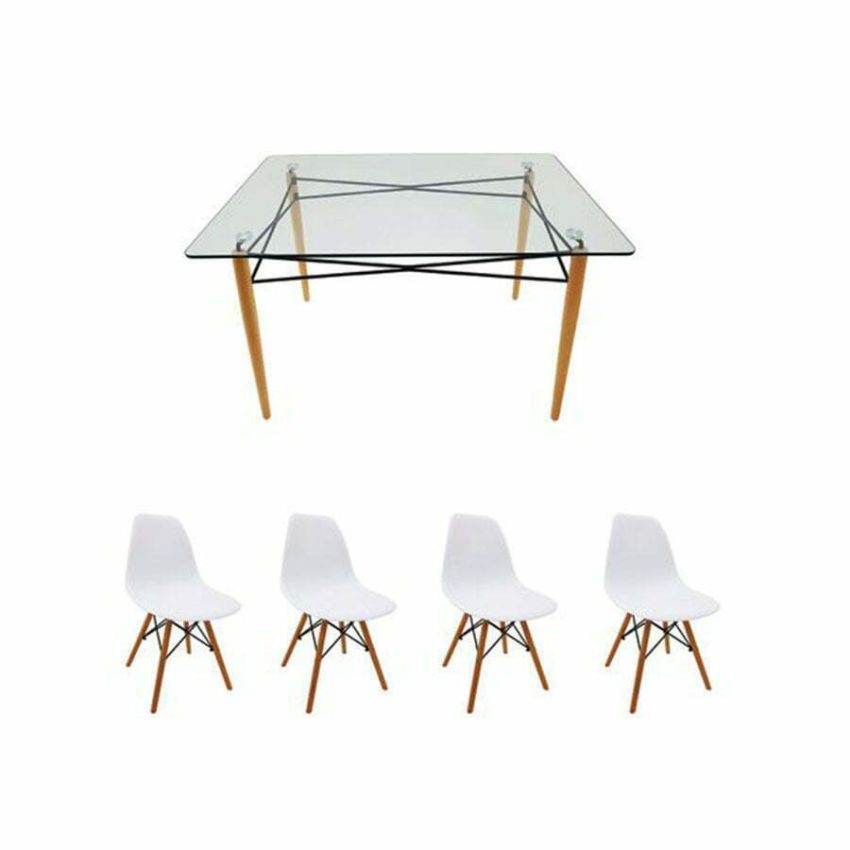 Set masă cu 4 scaune, mb-61, culoare albă