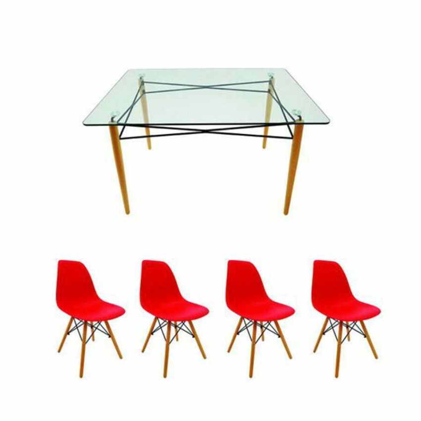 Set masă cu 4 scaune, mb-61, culoare roșie